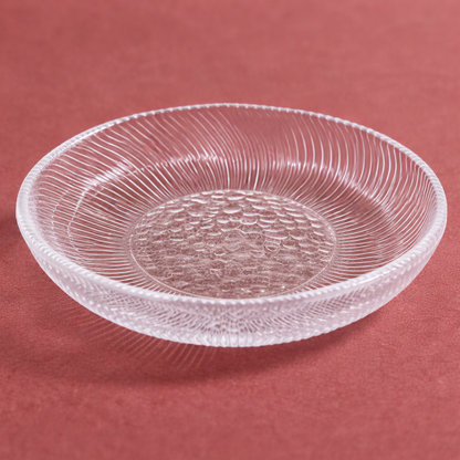 Clear Glass Snack Plates Set of 6 | Sunburst Ribbed Pattern | Honeycomb Textured Centre | Wavy Rim | Lead-Free 100% Food-Safe | Chip-Resistant | Dishwasher Safe | Transparent