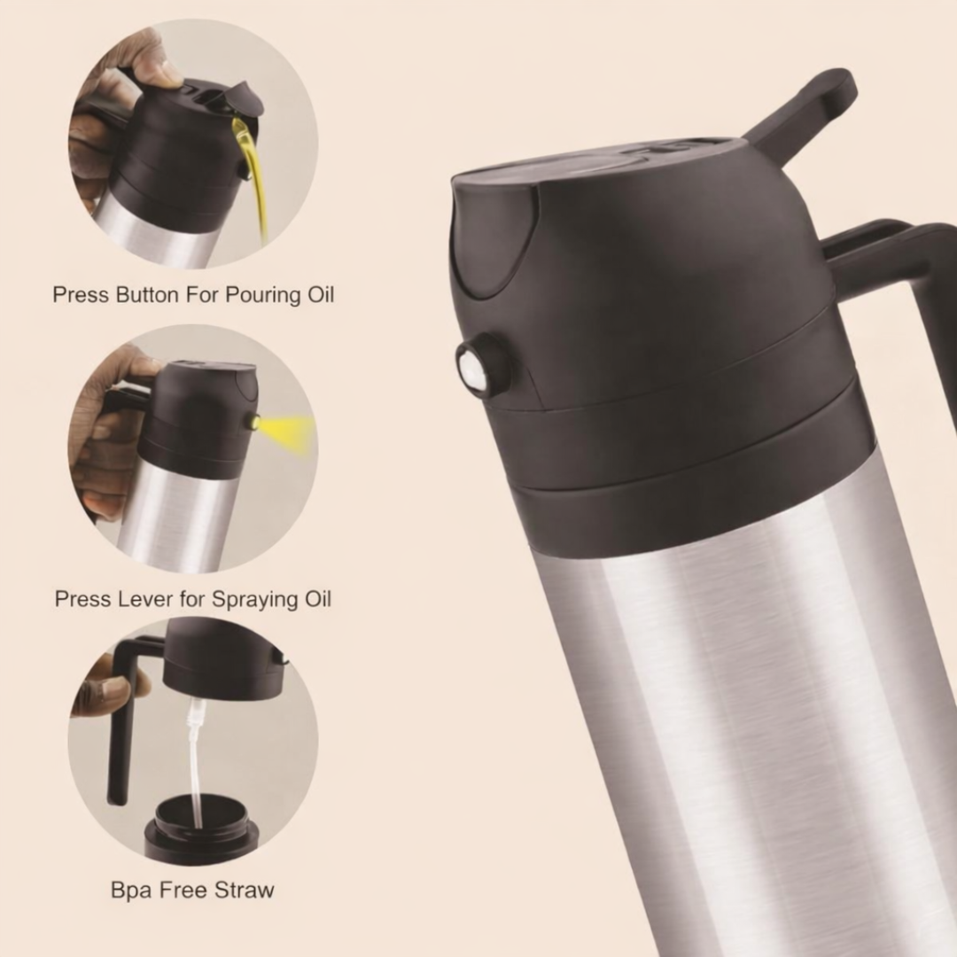 2-in-1 Oil Sprayer & Dispenser Bottle | Steel | CrockWitty