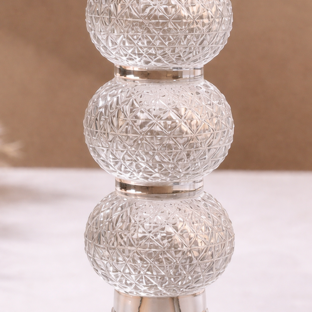 Crystal Triple Ball Diamond-Cut Glass Pillar Candle Holder