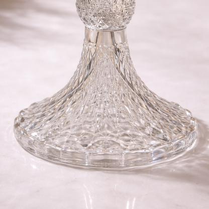 Crystal Triple Ball Diamond-Cut Glass Pillar Candle Holder