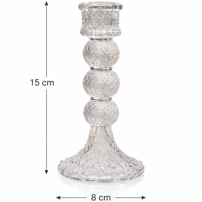 Crystal Triple Ball Diamond-Cut Glass Pillar Candle Holder