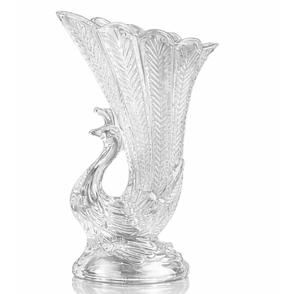Crystal Glass Peacock Flower Vase — Sculpted Swan Feather Design