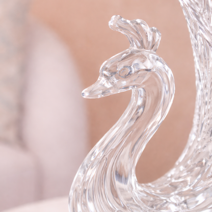 Crystal Glass Peacock Flower Vase — Sculpted Swan Feather Design
