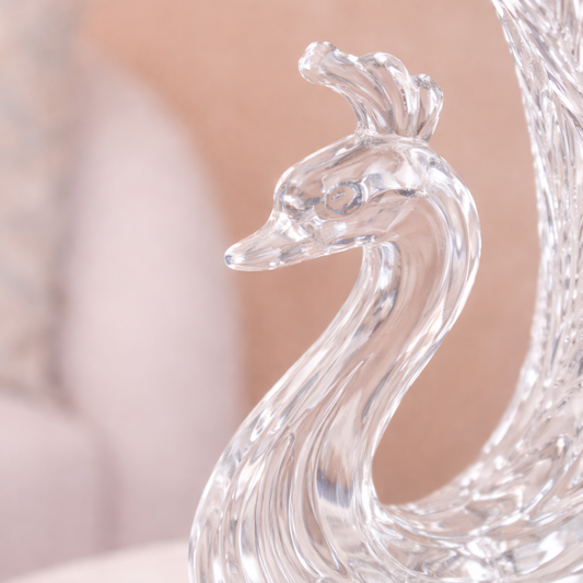 Crystal Glass Peacock Flower Vase — Sculpted Swan Feather Design