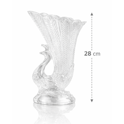 Crystal Glass Peacock Flower Vase — Sculpted Swan Feather Design