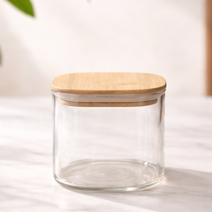Square Glass Jar Set of 2 with Bamboo Tray | Borosilicate Airtight Silicone Seal | 500ml | Dry Fruit Nut Spice Storage | Lead-Free BPA-Free | Kitchen Organiser Gift