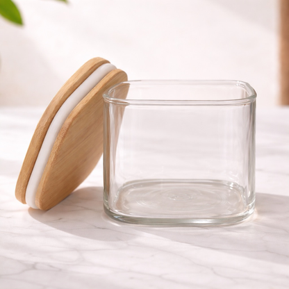 Square Glass Jar Set of 2 with Bamboo Tray | Borosilicate Airtight Silicone Seal | 500ml | Dry Fruit Nut Spice Storage | Lead-Free BPA-Free | Kitchen Organiser Gift