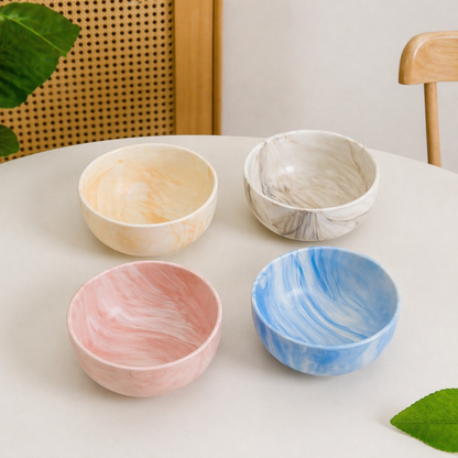 Marble Ceramic Bowl Set of 4 — Blue, Pink, Grey and Cream | 500 ml Each | Microwave and Dishwasher Safe | Lead and Cadmium Free | Multicolour Soup Cereal Serving Bowl Gift Set