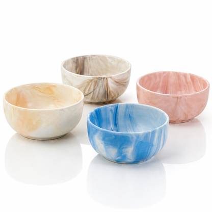Marble Ceramic Bowl Set of 4 — Blue, Pink, Grey and Cream | 500 ml Each | Microwave and Dishwasher Safe | Lead and Cadmium Free | Multicolour Soup Cereal Serving Bowl Gift Set