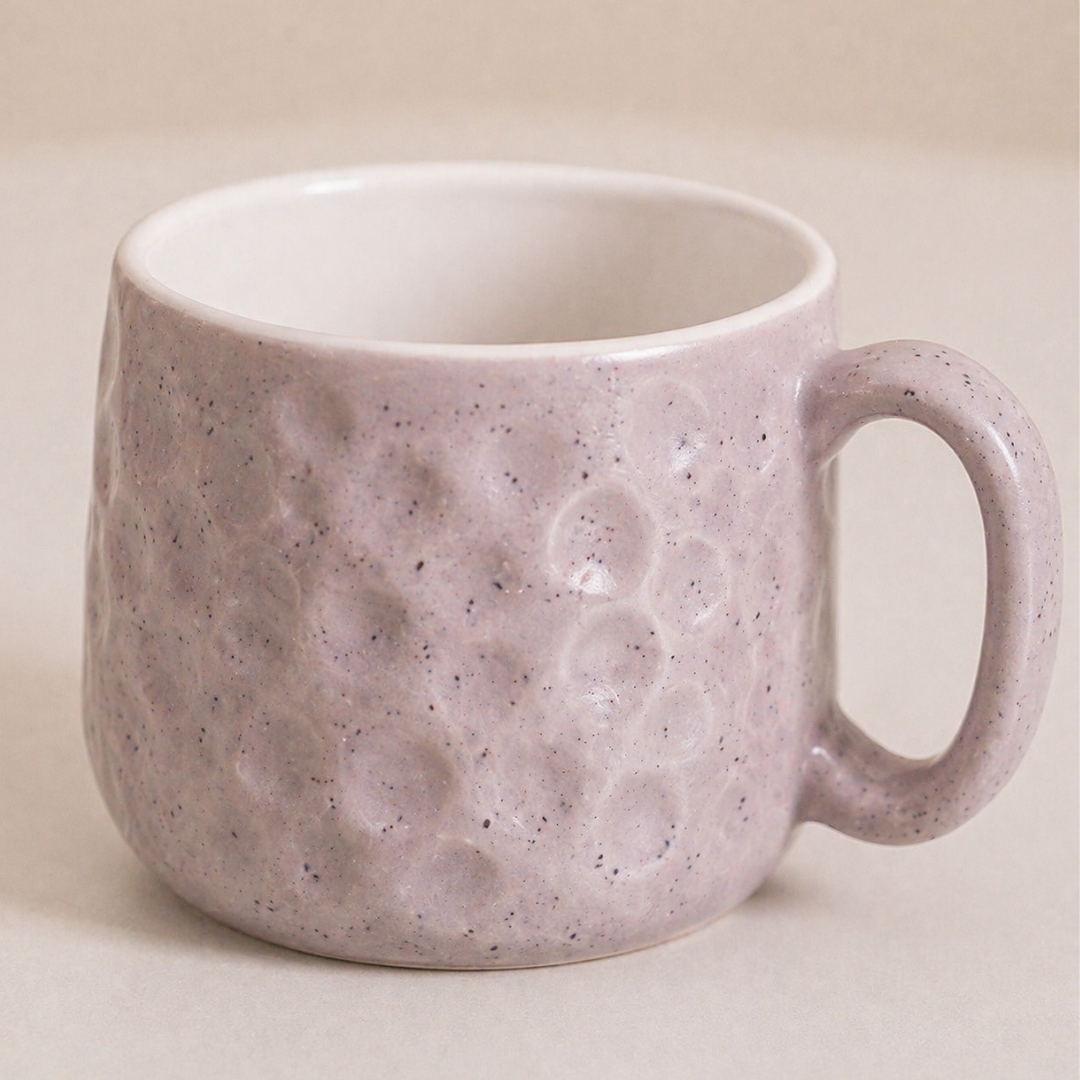 Hammered Lavender Ceramic Chai Mug Set of 6 — 200 ml | Lead and Cadmium Free | Microwave Safe | Wide Handle | Tea Coffee Mug Set for Home and Kitchen