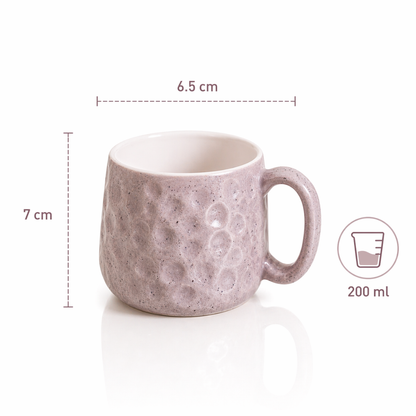Hammered Lavender Ceramic Chai Mug Set of 6 — 200 ml | Lead and Cadmium Free | Microwave Safe | Wide Handle | Tea Coffee Mug Set for Home and Kitchen