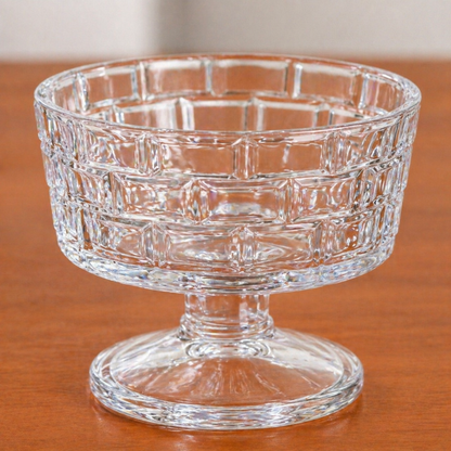Crystal Glass Ice Cream Bowls Set of 6 — Embossed Footed Dessert Cups, 200ml, Lead-Free & Food Safe