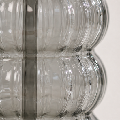 Bubble Glass Tumbler with Bamboo Lid & Glass Straw | 600ml Large Borosilicate Aesthetic Cup | Ribbed Smoked Grey | Non-Toxic, Lead-Free, Chip-Resistant