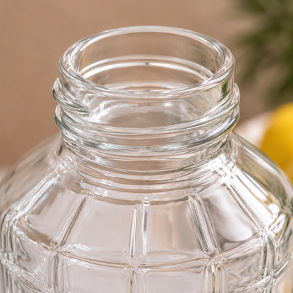 Grid Glass Water Bottle Pack of 2 — 1 Litre Each | BPA-Free, Lead-Free | Airtight Leak-Proof Stainless Steel Cap | Crack-Resistant Embossed Glass | Infused Water & Fridge Bottle