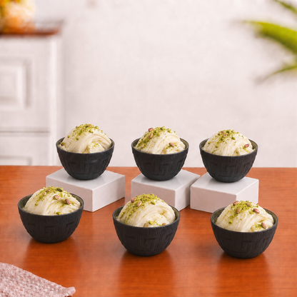 Turkish Design Glass Bowl Set of 6 — 180ml | Matte Black Embossed Exterior & Green Gold Metallic Interior | Premium Multipurpose Dessert Bowls