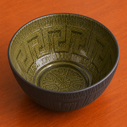 Turkish Design Glass Bowl Set of 6 — 180ml | Matte Black Embossed Exterior & Green Gold Metallic Interior | Premium Multipurpose Dessert Bowls