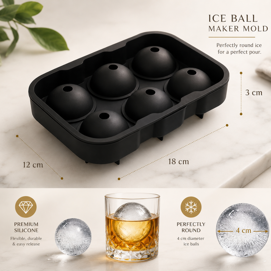 Sphere Ice Ball Maker — 6-Cavity Silicone Ice Ball Mold with Easy Release, 4cm Crystal Clear Ice Balls for Whiskey, Cocktails & Beverages