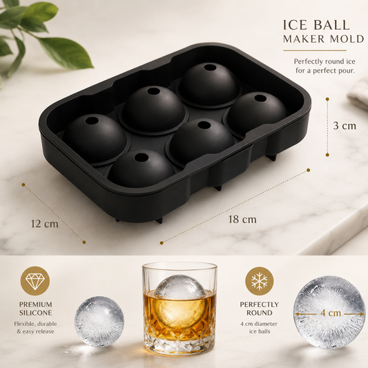 Sphere Ice Ball Maker — 6-Cavity Silicone Ice Ball Mold with Easy Release, 4cm Crystal Clear Ice Balls for Whiskey, Cocktails & Beverages