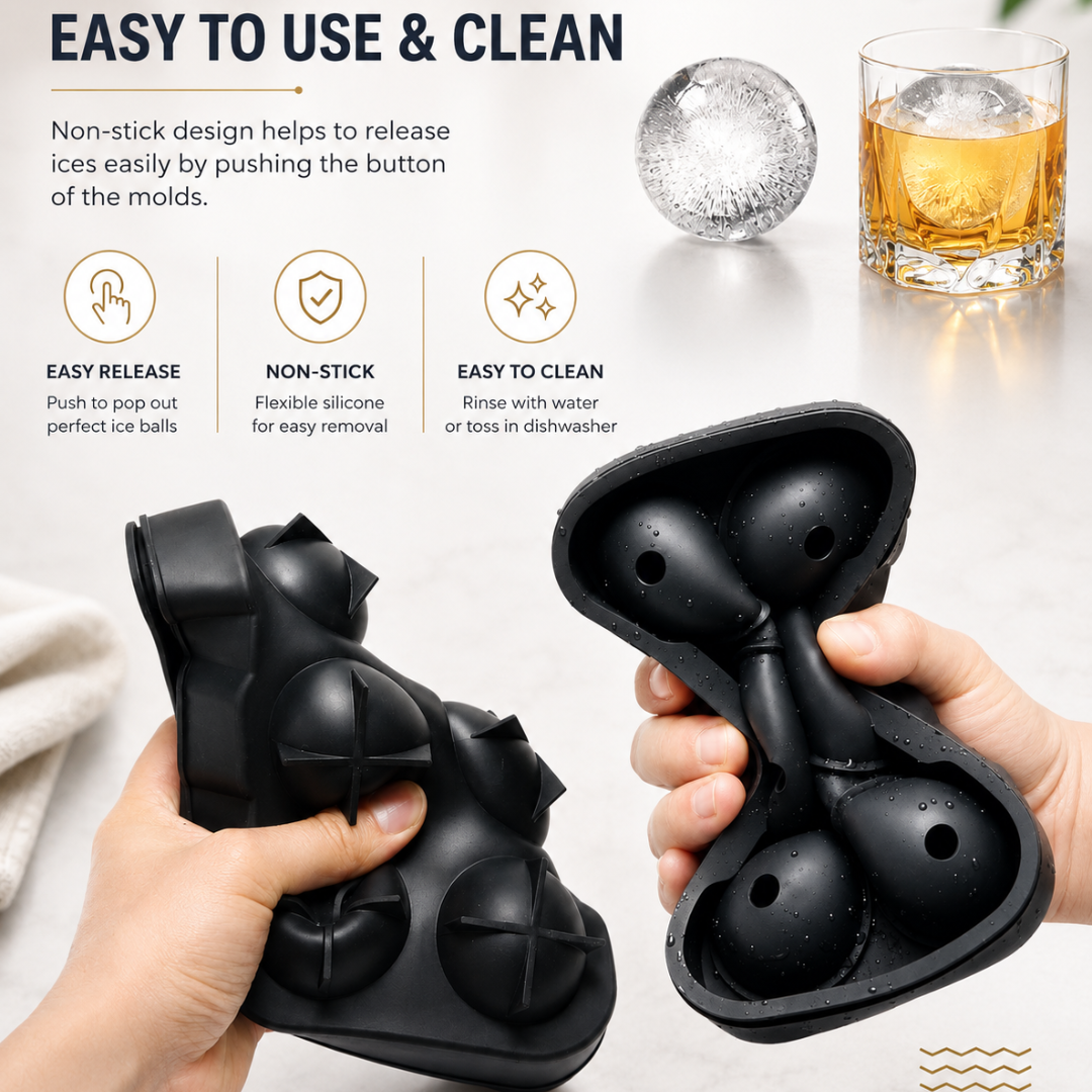Sphere Ice Ball Maker — 6-Cavity Silicone Ice Ball Mold with Easy Release, 4cm Crystal Clear Ice Balls for Whiskey, Cocktails & Beverages