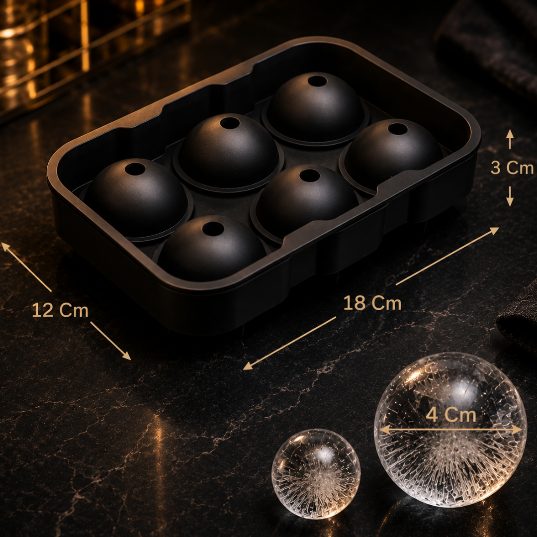 Sphere Ice Ball Maker — 6-Cavity Silicone Ice Ball Mold with Easy Release, 4cm Crystal Clear Ice Balls for Whiskey, Cocktails & Beverages