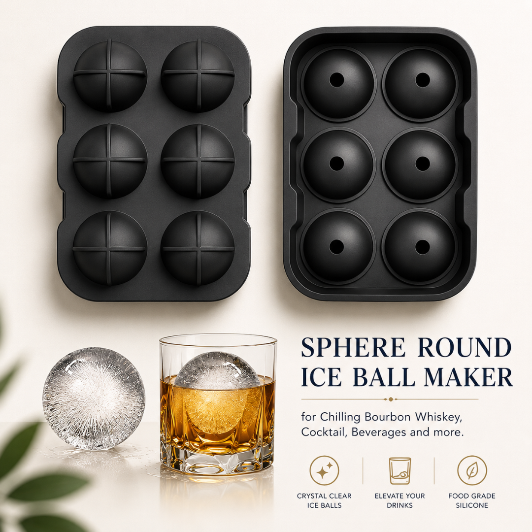 Sphere Ice Ball Maker — 6-Cavity Silicone Ice Ball Mold with Easy Release, 4cm Crystal Clear Ice Balls for Whiskey, Cocktails & Beverages