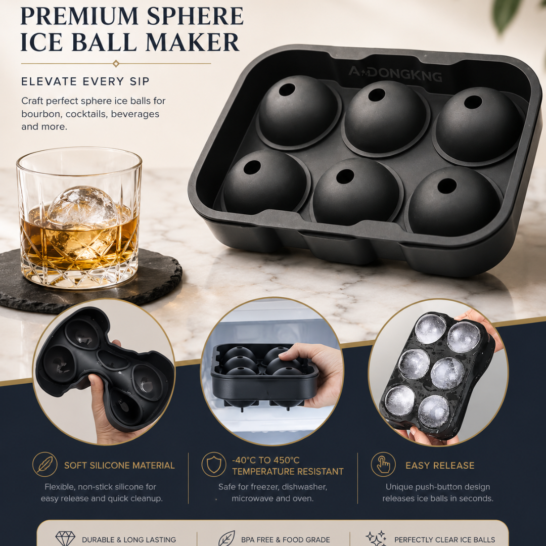 Sphere Ice Ball Maker — 6-Cavity Silicone Ice Ball Mold with Easy Release, 4cm Crystal Clear Ice Balls for Whiskey, Cocktails & Beverages
