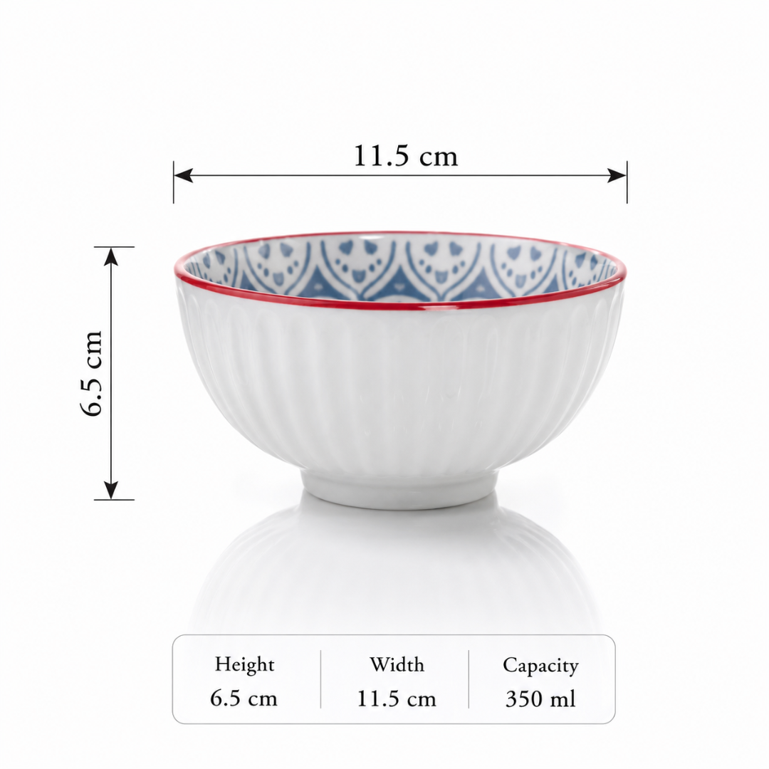 Bohemian Mandala Porcelain Bowl Set of 4 — 350ml | Vibrant Hand-Painted Style Interior, Stackable, Microwave & Dishwasher Safe | Premium Gift Box Included