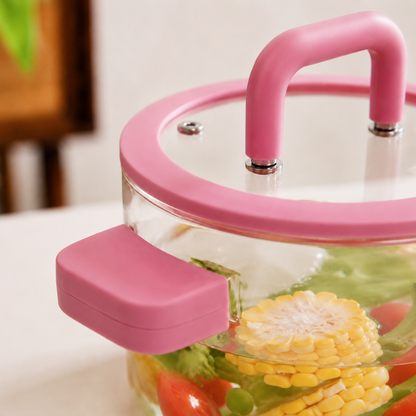 Borosilicate Glass Cooking Pot with Lid & Silicone Handles — 1800ml | Microwave, Stovetop & Dishwasher Safe | Non-Toxic Lead-Free Glass Saucepan