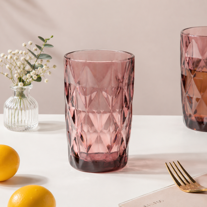Diamond Cut Embossed Glass Tumbler Set of 6 — 350ml | Crystal Textured Drinking Glasses | Premium Glassware for Water, Juice & Cold Drink