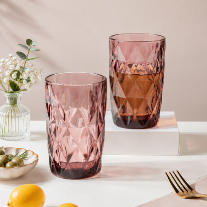 Diamond Cut Embossed Glass Tumbler Set of 6 — 350ml | Crystal Textured Drinking Glasses | Premium Glassware for Water, Juice & Cold Drink