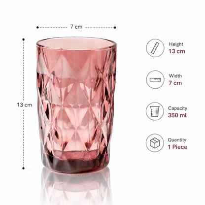 Diamond Cut Embossed Glass Tumbler Set of 6 — 350ml | Crystal Textured Drinking Glasses | Premium Glassware for Water, Juice & Cold Drink