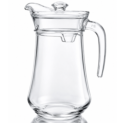 Glass Water Jug with Lid — 1.4 Litre | Crystal-Clear Pitcher with Pour Spout & Easy-Grip Handle | Dining Table Carafe for Water, Juice & Infused Drinks