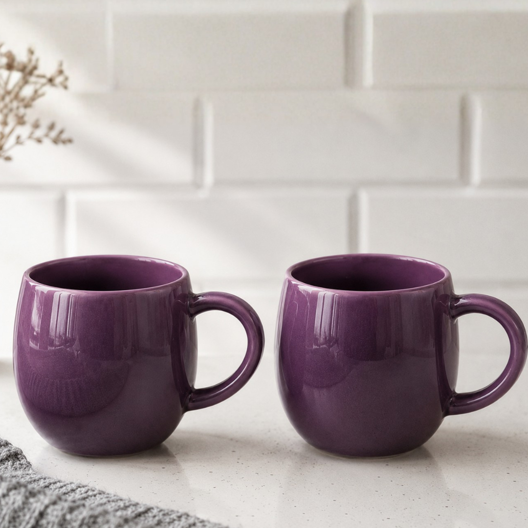 Purple Glossy Ceramic Coffee Mug – Premium Round Belly Mug with Easy-Grip Handle | 325 ml | Lead Free & Food Safe | Microwave & Dishwasher Safe