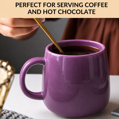 Purple Glossy Ceramic Coffee Mug – Premium Round Belly Mug with Easy-Grip Handle | 325 ml | Lead Free & Food Safe | Microwave & Dishwasher Safe