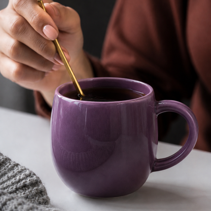 Purple Glossy Ceramic Coffee Mug – Premium Round Belly Mug with Easy-Grip Handle | 325 ml | Lead Free & Food Safe | Microwave & Dishwasher Safe