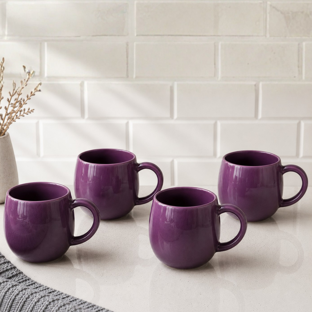Purple Glossy Ceramic Coffee Mug – Premium Round Belly Mug with Easy-Grip Handle | 325 ml | Lead Free & Food Safe | Microwave & Dishwasher Safe
