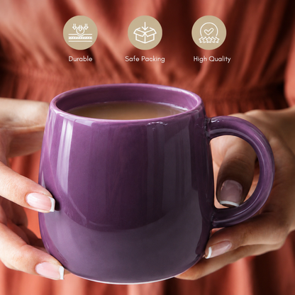 Purple Glossy Ceramic Coffee Mug – Premium Round Belly Mug with Easy-Grip Handle | 325 ml | Lead Free & Food Safe | Microwave & Dishwasher Safe