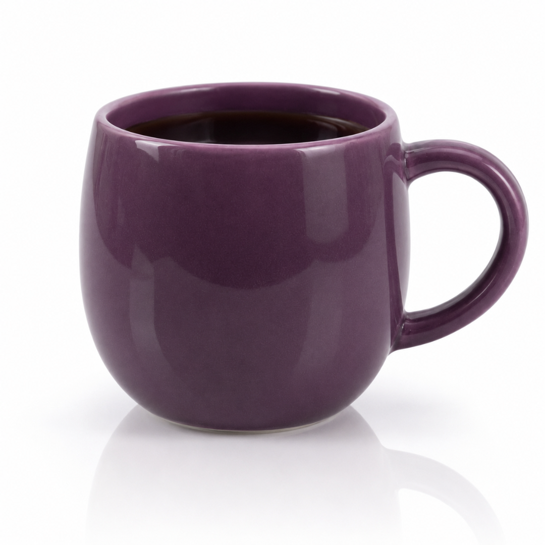 Purple Glossy Ceramic Coffee Mug – Premium Round Belly Mug with Easy-Grip Handle | 325 ml | Lead Free & Food Safe | Microwave & Dishwasher Safe