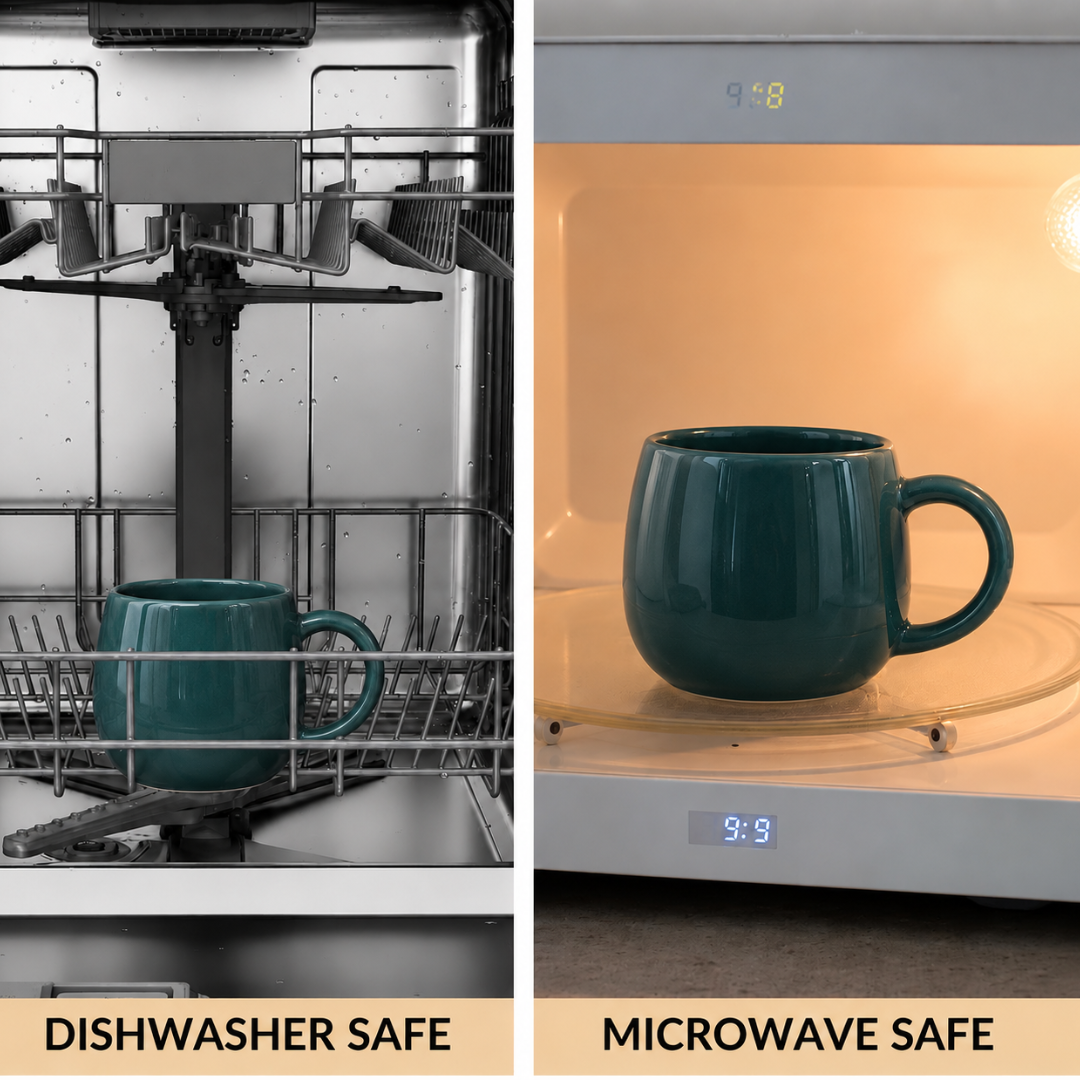 Teal Glossy Ceramic Coffee Mug – Premium Round Belly Mug with Easy-Grip Handle | Lead Free & Food Safe | Microwave & Dishwasher Safe
