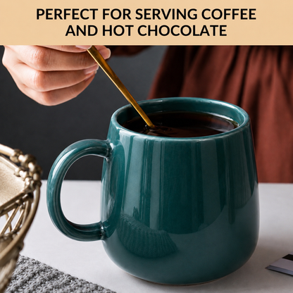 Teal Glossy Ceramic Coffee Mug – Premium Round Belly Mug with Easy-Grip Handle | Lead Free & Food Safe | Microwave & Dishwasher Safe