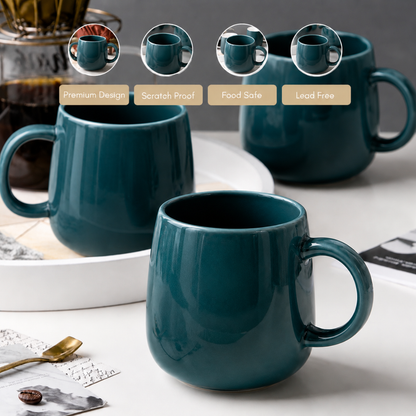Teal Glossy Ceramic Coffee Mug – Premium Round Belly Mug with Easy-Grip Handle | Lead Free & Food Safe | Microwave & Dishwasher Safe
