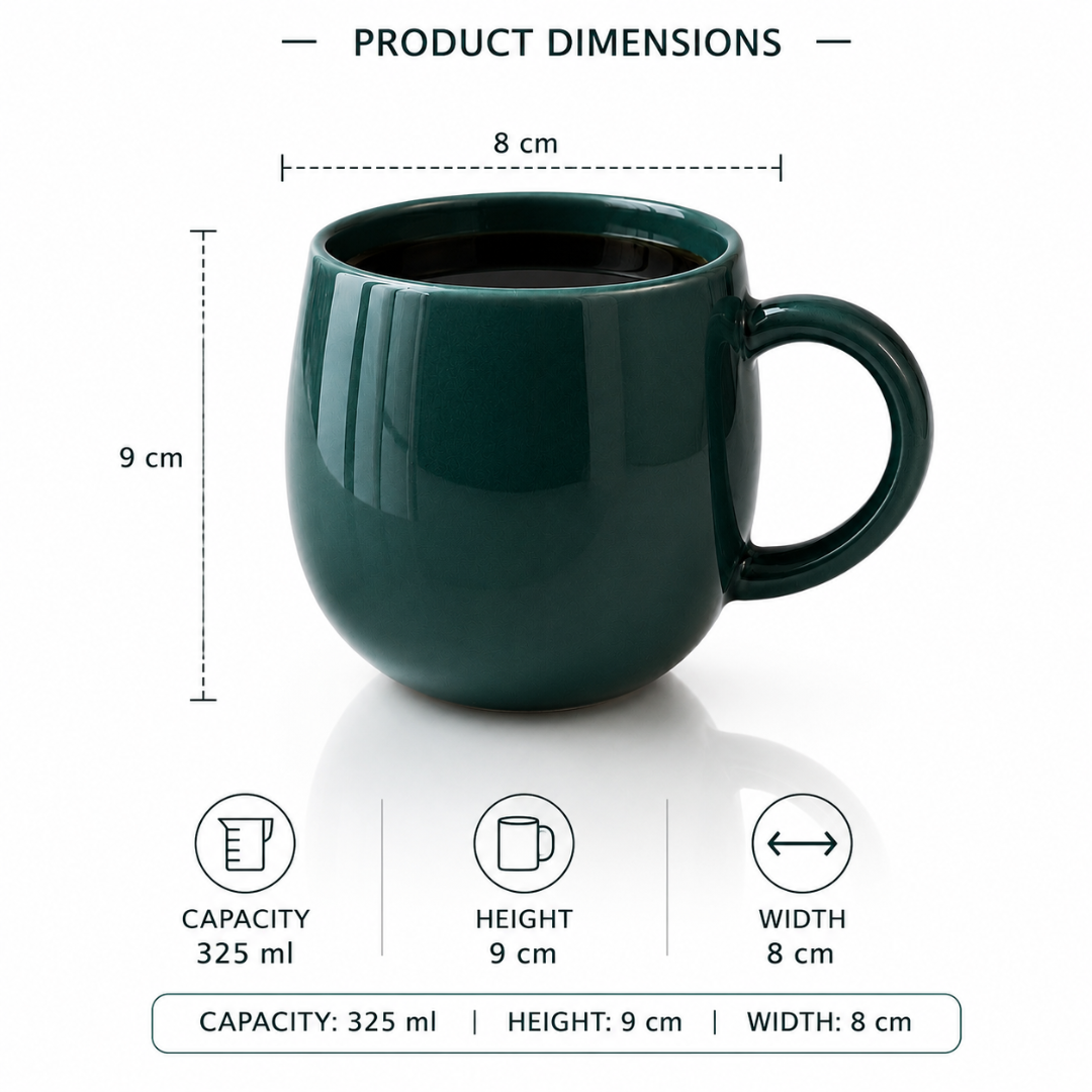 Teal Glossy Ceramic Coffee Mug – Premium Round Belly Mug with Easy-Grip Handle | Lead Free & Food Safe | Microwave & Dishwasher Safe
