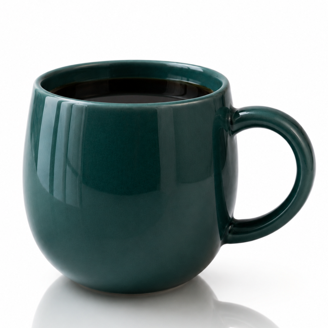Teal Glossy Ceramic Coffee Mug – Premium Round Belly Mug with Easy-Grip Handle | Lead Free & Food Safe | Microwave & Dishwasher Safe