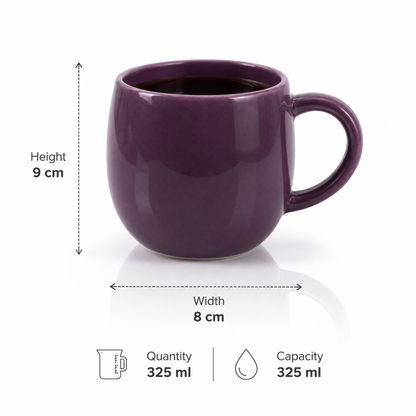 Purple Glossy Ceramic Coffee Mug – Premium Round Belly Mug with Easy-Grip Handle | 325 ml | Lead Free & Food Safe | Microwave & Dishwasher Safe