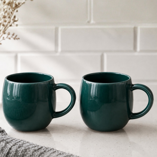 Teal Glossy Ceramic Coffee Mug – Premium Round Belly Mug with Easy-Grip Handle | Lead Free & Food Safe | Microwave & Dishwasher Safe