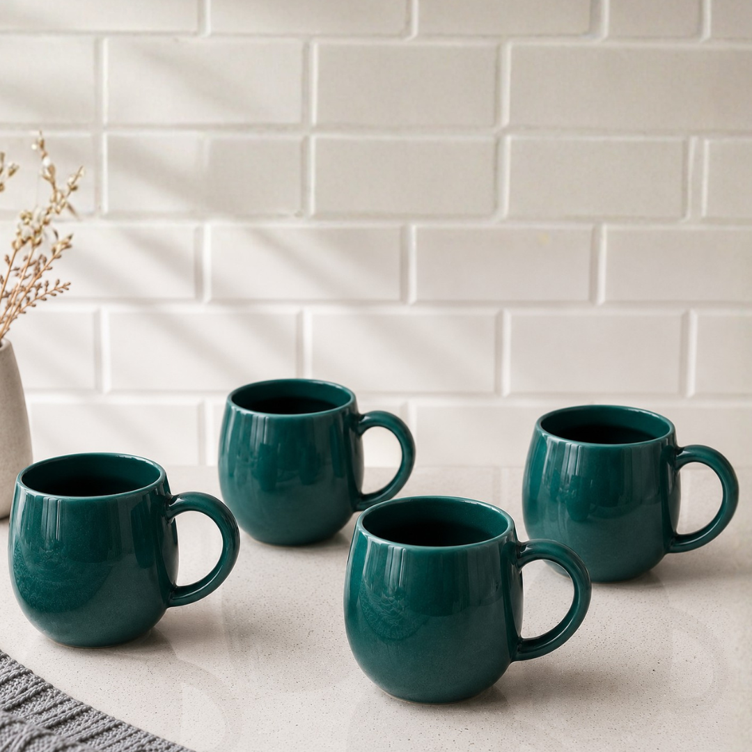 Teal Glossy Ceramic Coffee Mug – Premium Round Belly Mug with Easy-Grip Handle | Lead Free & Food Safe | Microwave & Dishwasher Safe