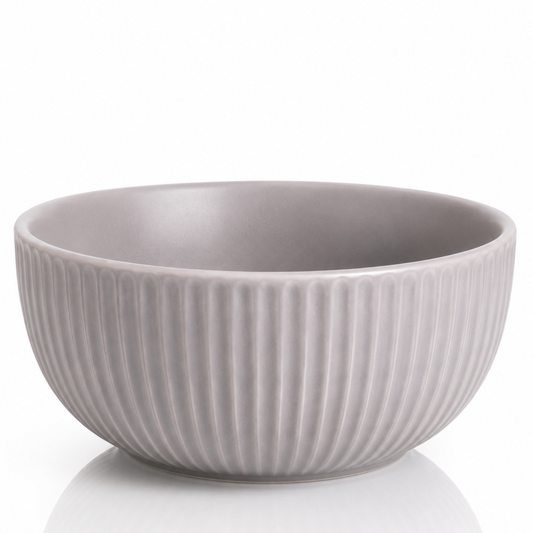 Ribbed Ceramic Bowls Set – Matte Grey Stoneware | 500 ml Serving Bowls | Microwave & Dishwasher Safe | Food Safe