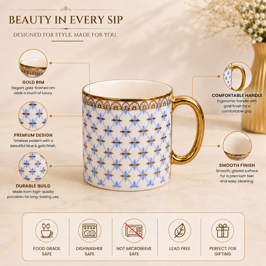Blue Trellis Mug Set 6 pcs