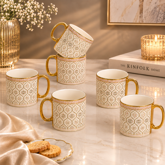 Camellia Gold Rim Ceramic Mug 6 pcs
