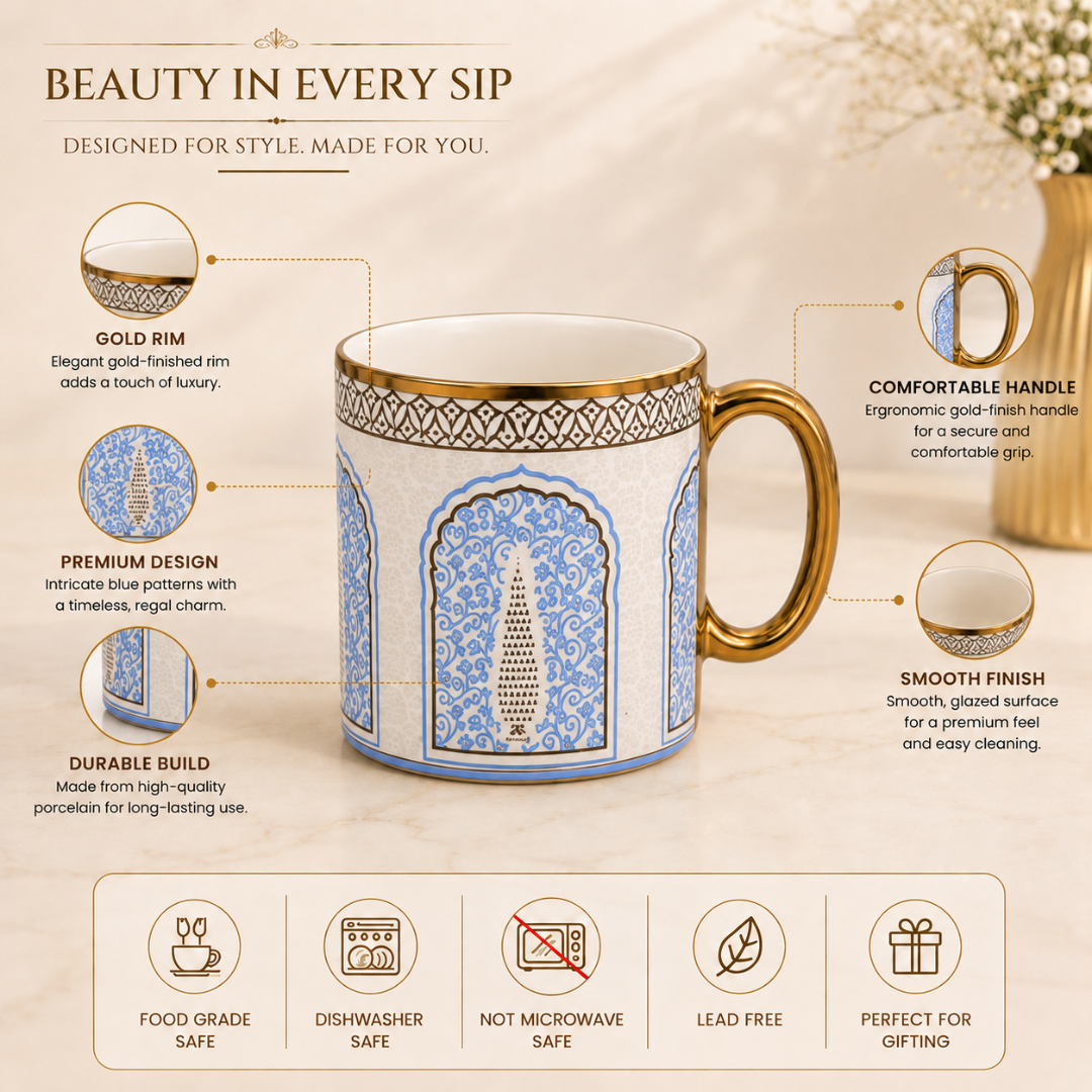 Arch Gold Rim Ceramic Mug 6 pcs